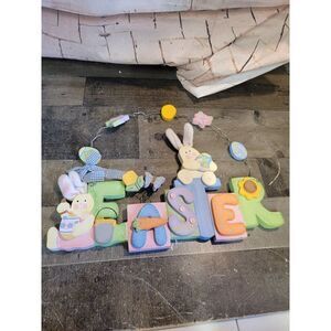 Wooden Easter Bunny carrot butterfly spring sign decor